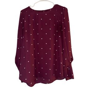 LOFT Women's Polka Dot Blouse Red Long Sleeve Crew Neck Size M Casual